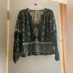 Lucky Brand Green and Blue Patterned Blouse